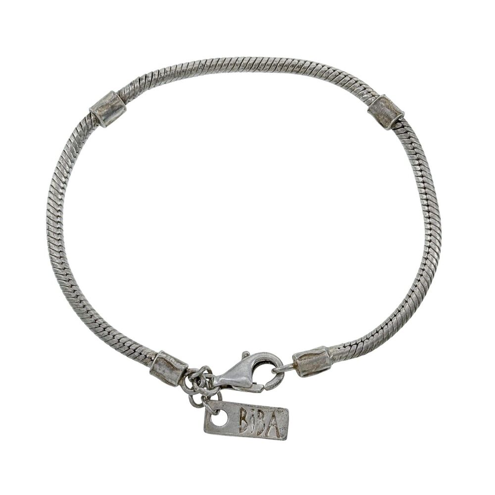 3mm Snake Chain Charm Bracelet | Vintage BiBa Sterling Silver 925 | 8"
